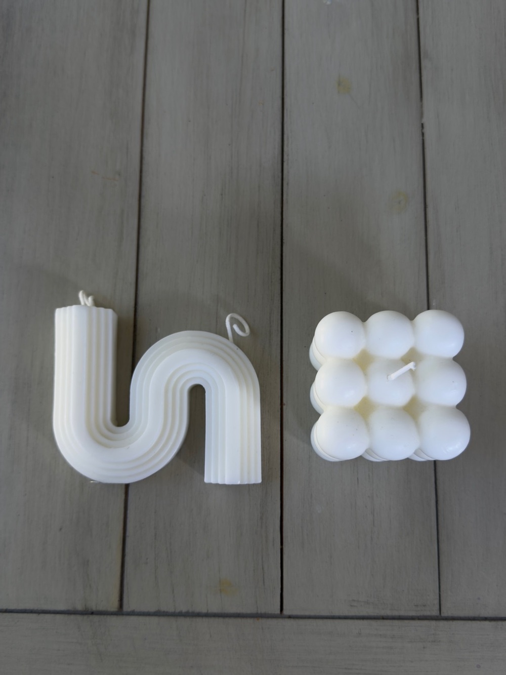 Modern White Designer Bubble and Sculpted Candles - Set of 2